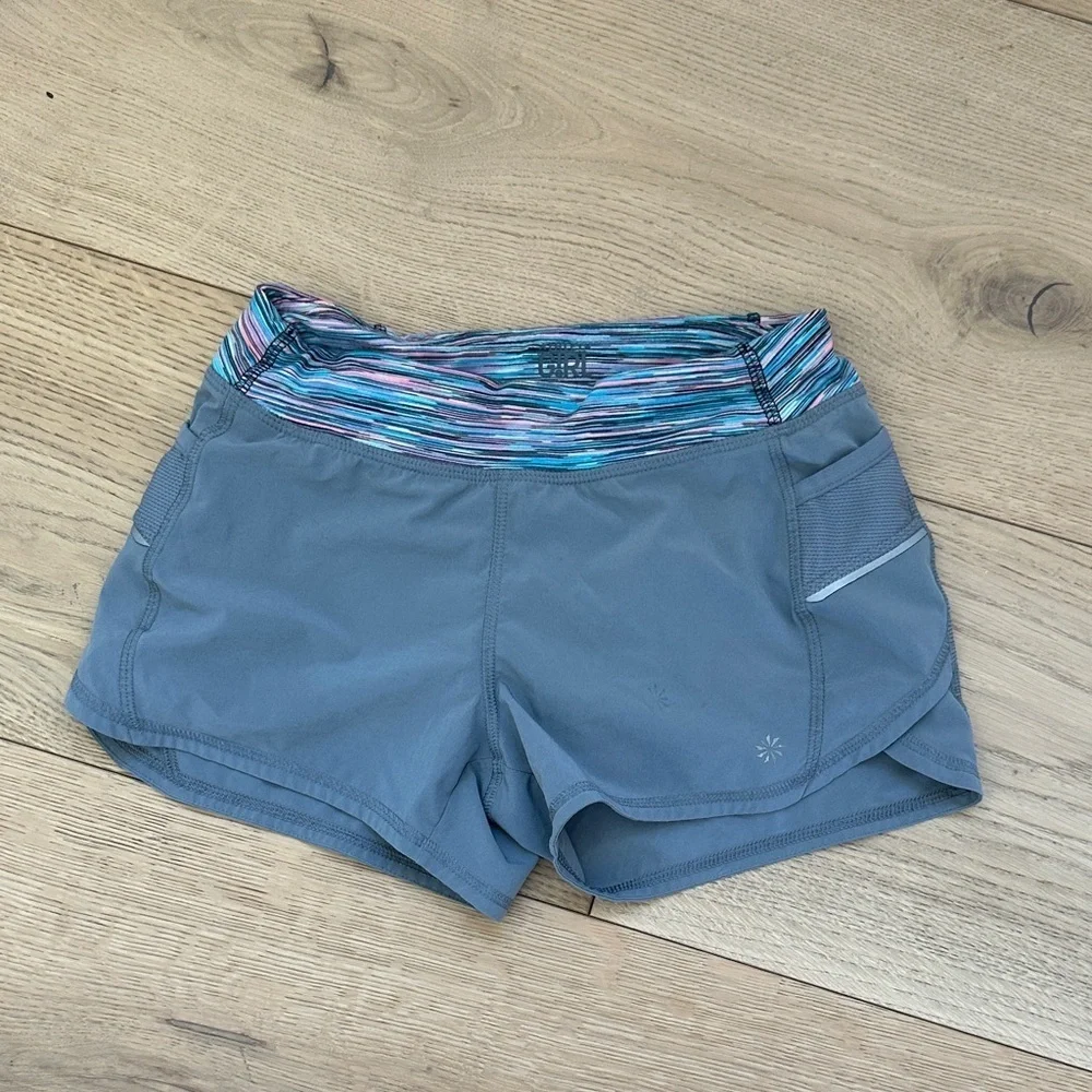Athleta Gray girls Shorts with Multicolor Waistband 8/10